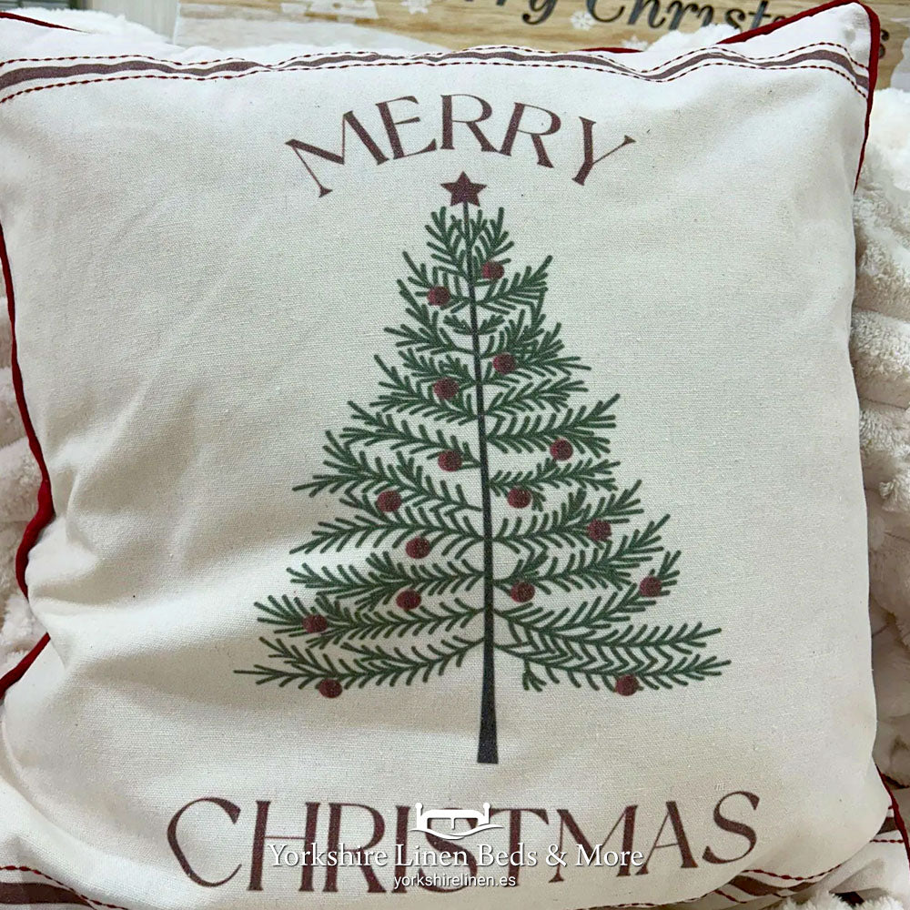 Merry Christmas Tree Christmas Cushion - Cushions & Cushion Covers - Yorkshire Linen Beds & More