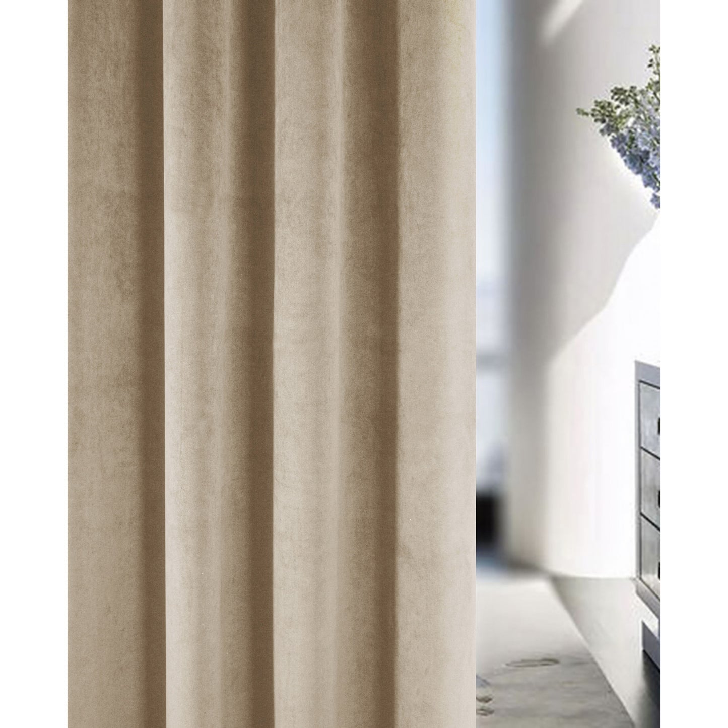 Oxford Blackout Thermal Velvet Curtains, Heading Tape, Cream