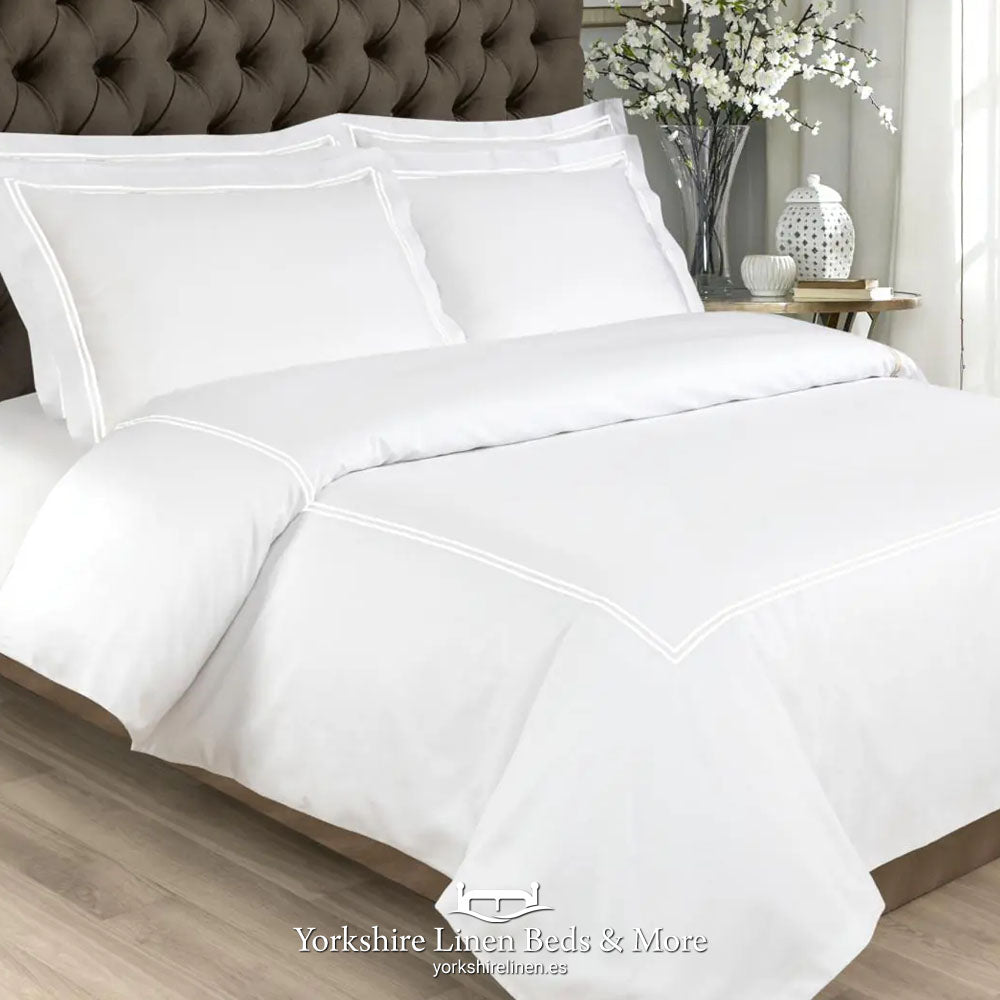 Opulence 300 TC Sateen Cotton Double Row Cord Duvet Sets, White Detailing - Duvet Covers & Sets - Yorkshire Linen Beds & More