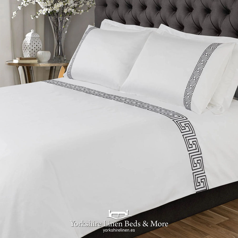 Opulence Atenas 100% Cotton Percale Duvet Set, Navy Detail - Duvet Covers & Sets - Yorkshire Linen Beds & More