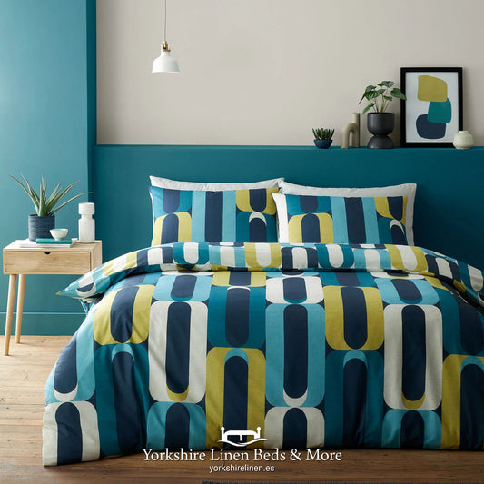 Oregon Geometric Duvet Set, Blue - Duvet Covers & Sets - Yorkshire Linen Beds & More