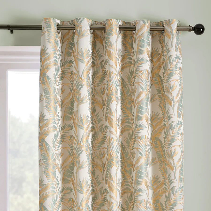 Paradise Palm Eyelet Curtains, Duck Egg & Gold SALE