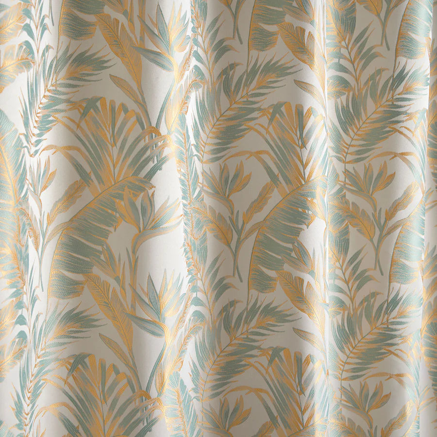 Paradise Palm Eyelet Curtains, Duck Egg & Gold SALE