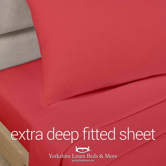 Polycotton Extra Deep Fitted Sheet, Red - Yorkshire Linen Beds & More P01