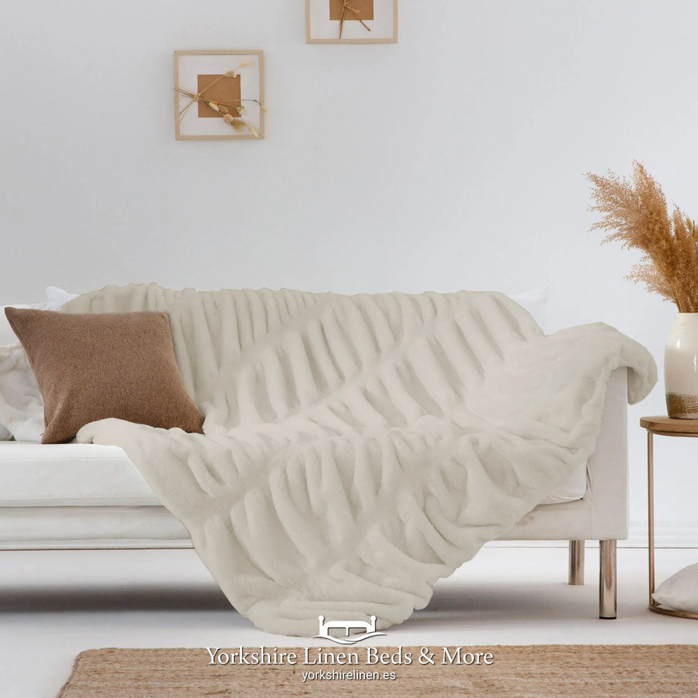 Prince Luxury Faux Fur Throw, Beige - Throws & Bedspreads - Yorkshire Linen Beds & More
