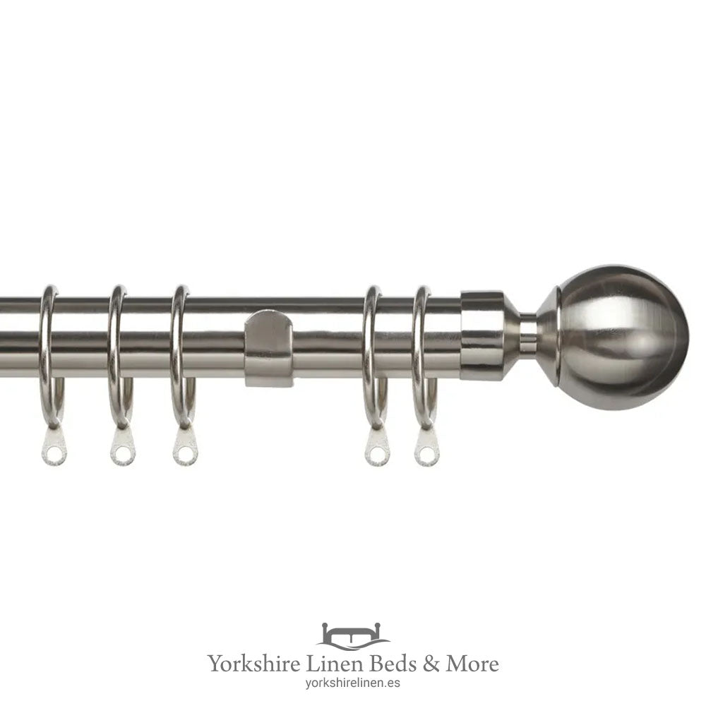 Pristine Extendible Satin Silver 28mm Curtain Poles, Ball End - Curtain Tie Backs, Poles & Accessories - Yorkshire Linen Beds & More