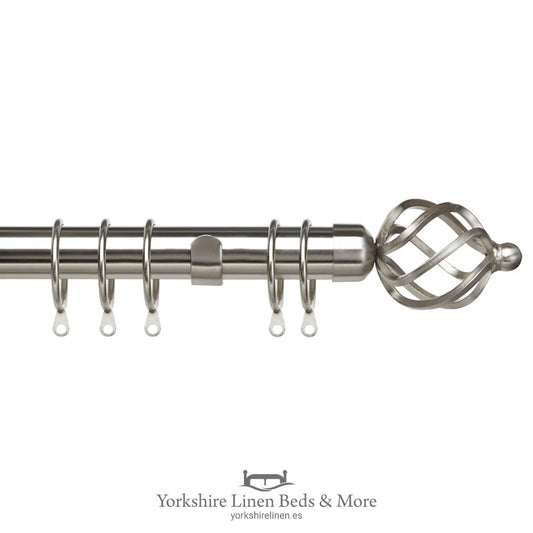 Pristine Extendible Satin Silver 28mm Curtain Poles, Cage End - Curtain Tie Backs, Poles & Accessories - Yorkshire Linen Beds & More