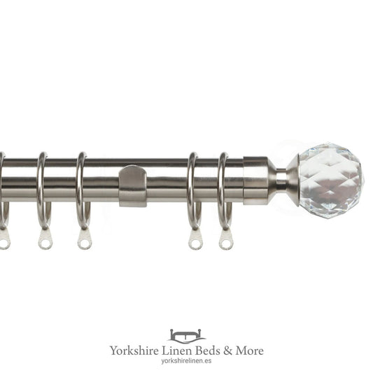 Pristine Extendible Satin Silver 28mm Curtain Poles, Crystal End - Curtain Tie Backs, Poles & Accessories - Yorkshire Linen Beds & More