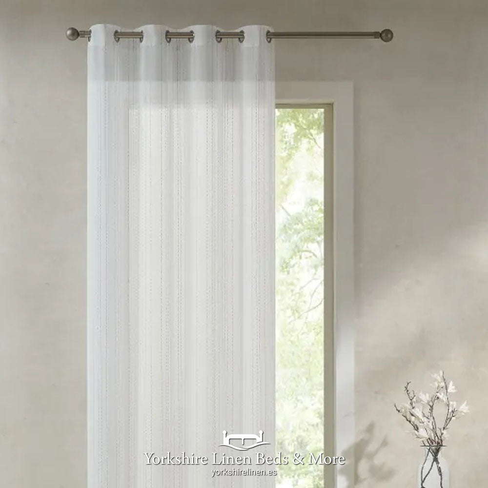 Ring Top Voile Panels, White & Silver - Voiles and Net Curtains - Yorkshire Linen Beds & More