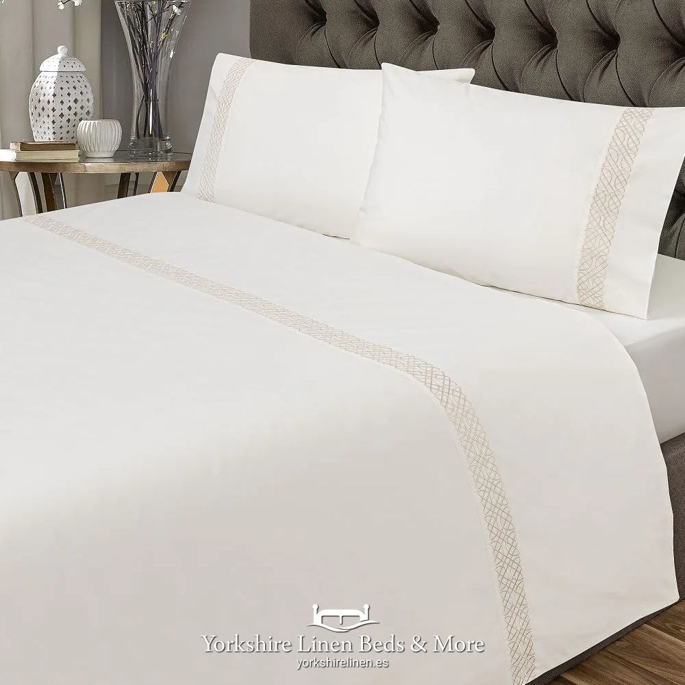 Samantha Luxury 100% Cotton Percale Duvet Set, Champagne - Duvet Covers & Sets - Yorkshire Linen Beds & More