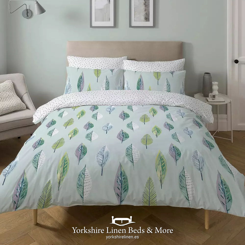Skandi Leaf Duvet Set, Duck Egg - Duvet Covers & Sets - Yorkshire Linen Beds & More