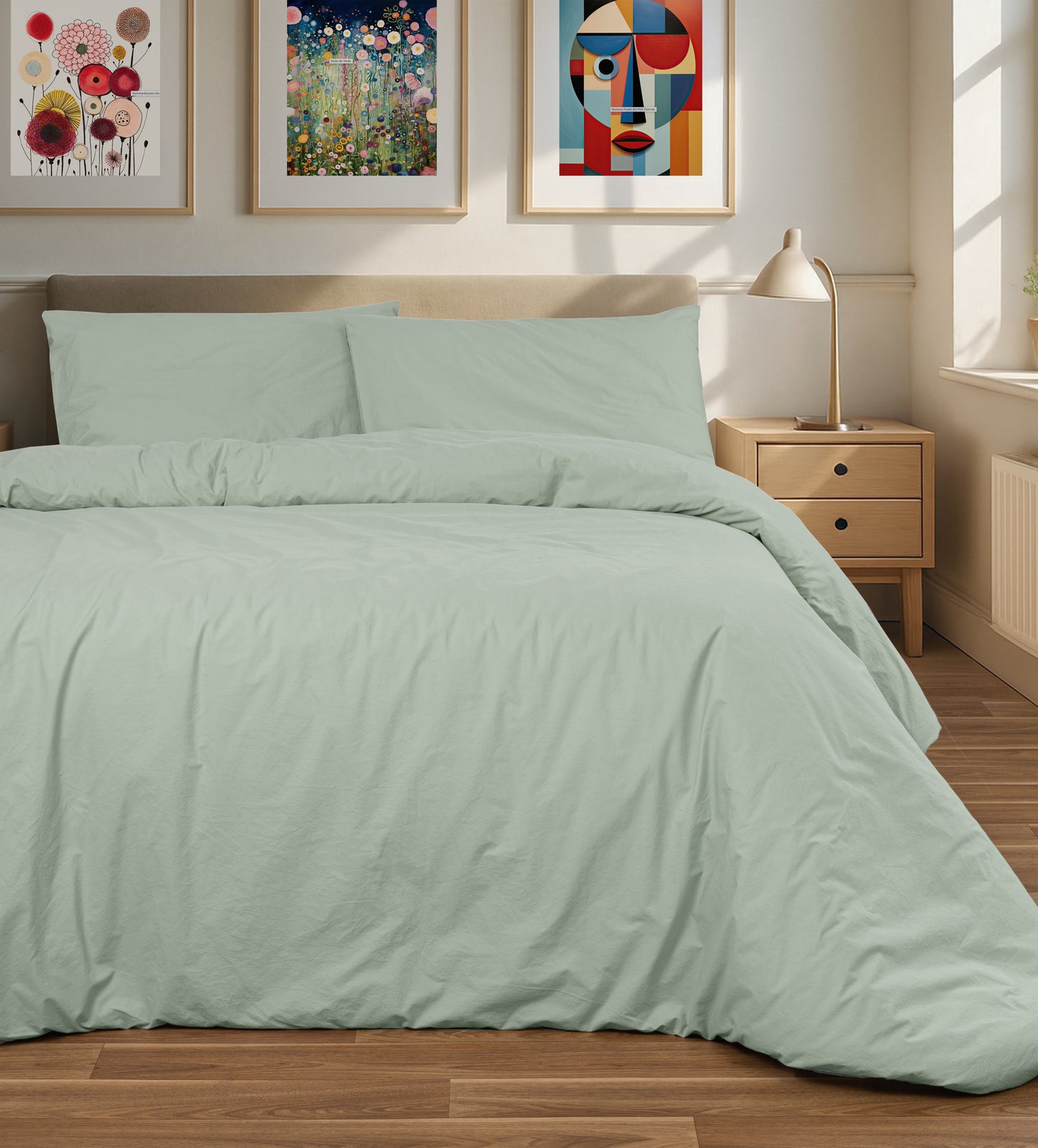 Stonewashed 200 TC Cotton Duvet Sets- Green