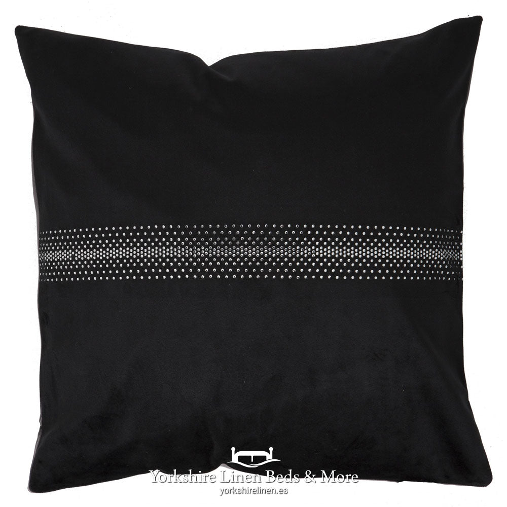 Velvet Diamante Cushion Black - Yorkshire Linen Beds & More P01