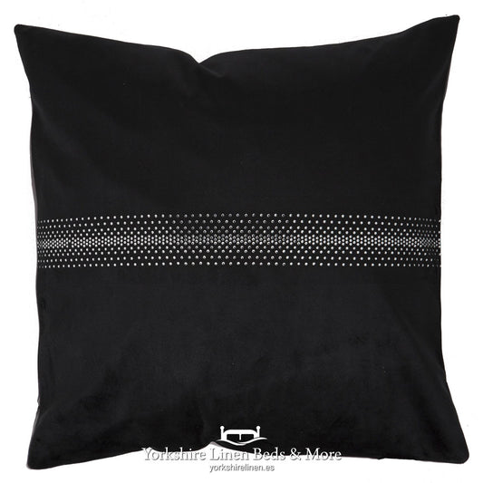 Velvet Diamante Cushion Black - Yorkshire Linen Beds & More P01