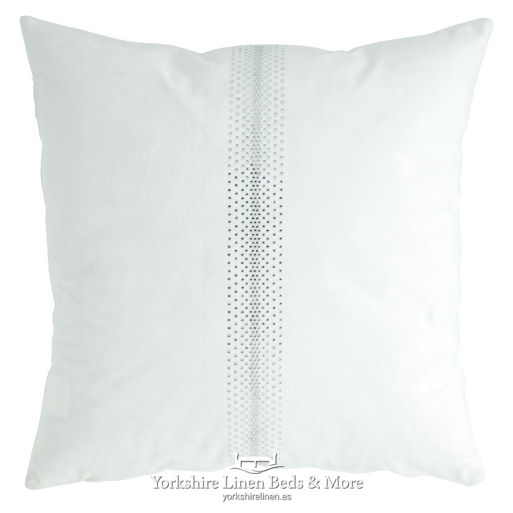 Velvet Diamante Cushion White - Yorkshire Linen Beds & More P01
