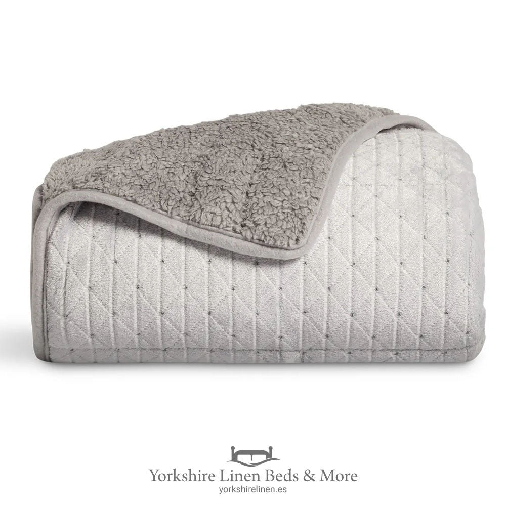 Warm & Cosy Stella Sherpa Fleece Throws, Grey - Throws & Bedspreads - Yorkshire Linen Beds & More