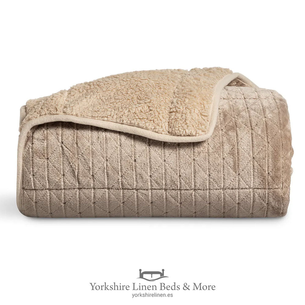 Warm & Cosy Stella Sherpa Fleece Throws, Hazelnut - Throws & Bedspreads - Yorkshire Linen Beds & More