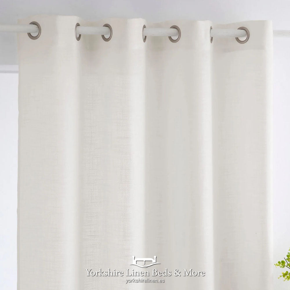 Yasmina Touch of Linen Eyelet Voile Panels, Natural - Curtains & Voiles - Yorkshire Linen Beds & More