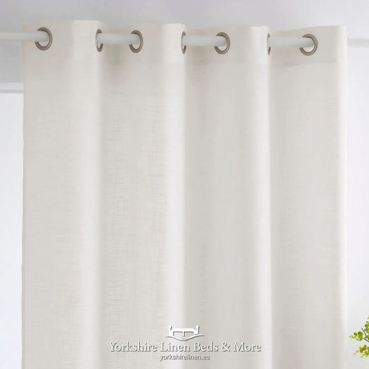 Yasmina Touch of Linen Eyelet Voile Panels, Natural - Curtains & Voiles - Yorkshire Linen Beds & More