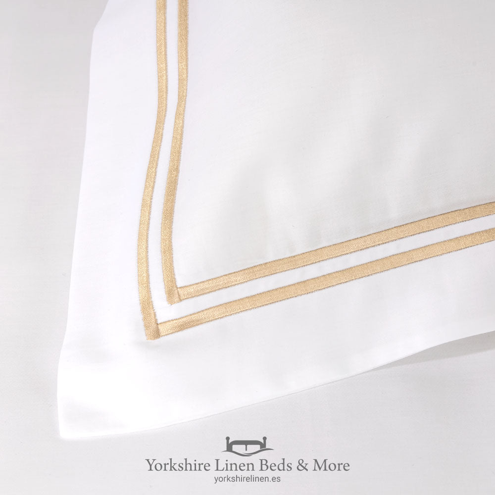 Opulence 300 TC Sateen Cotton Double Row Cord Duvet Sets, White with Beige