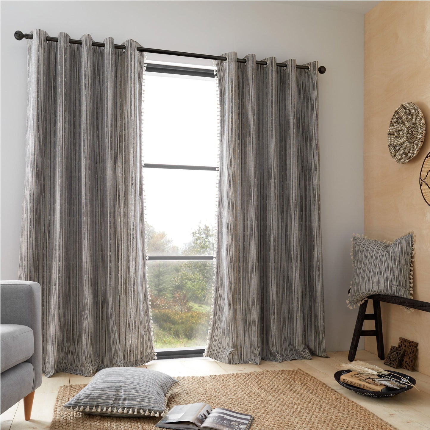 Adana Ringtop Woven Curtains, Black SALE