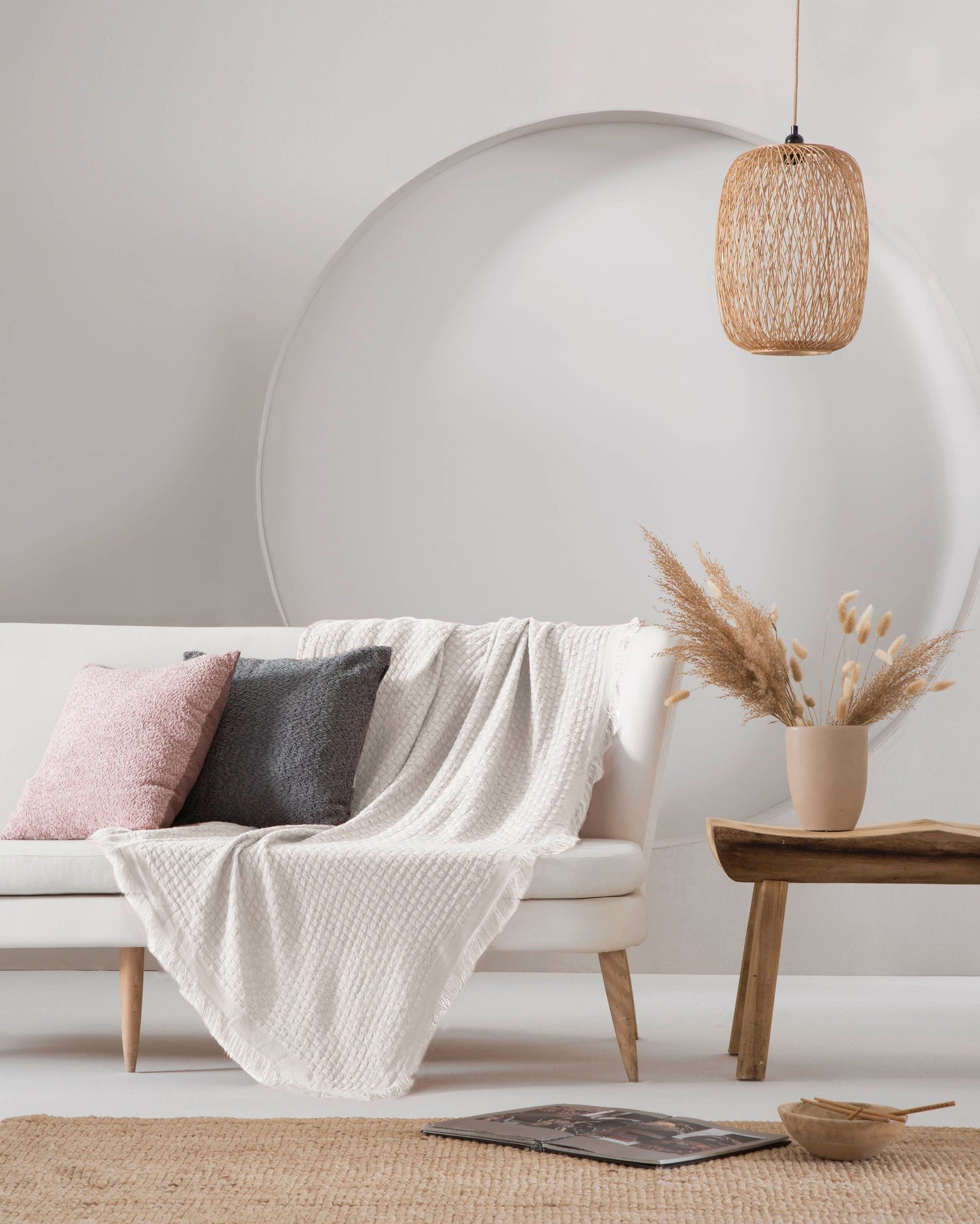 Ava Fringed Throw, White