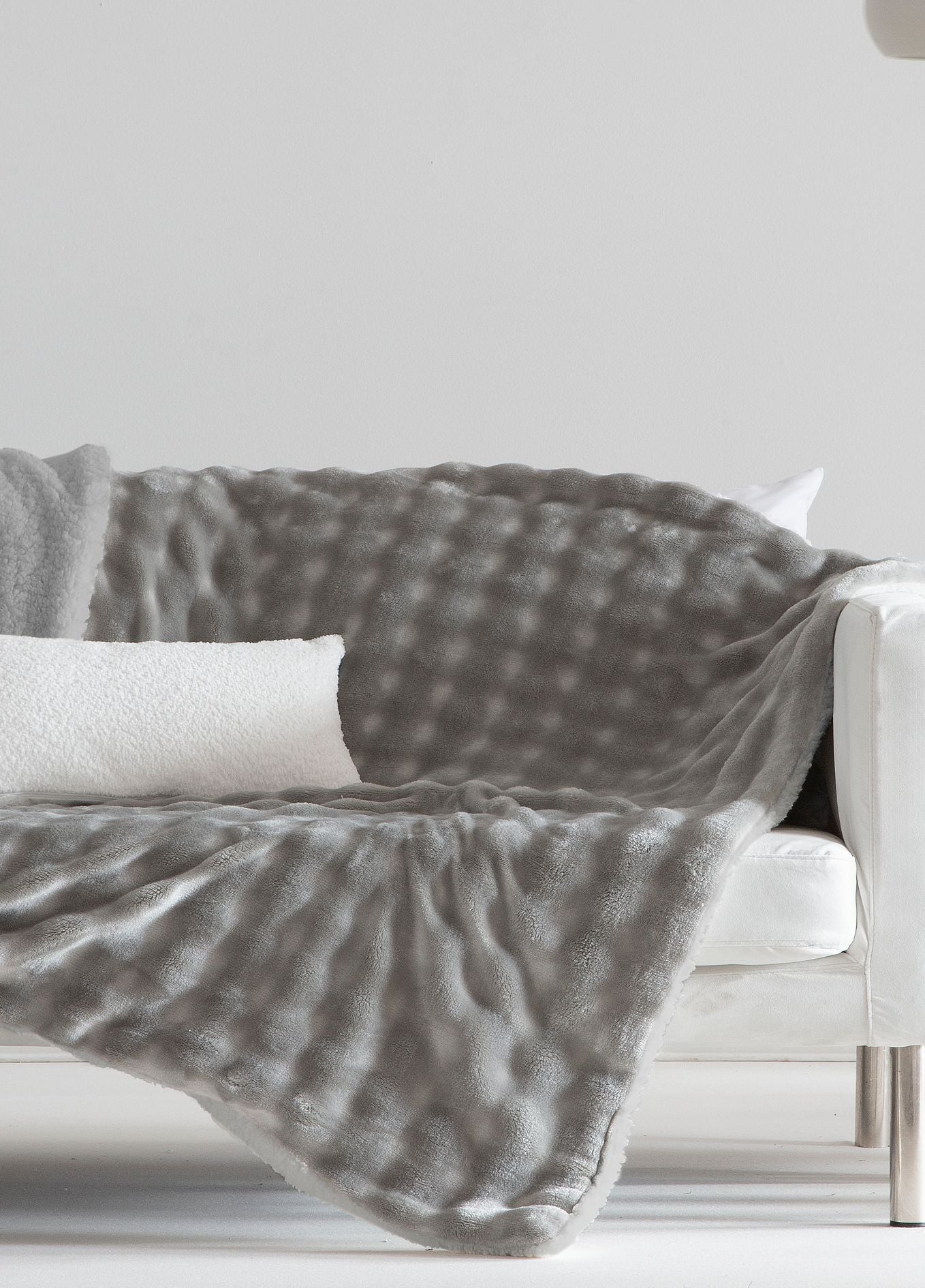 Bosco Ultra Soft Sherpa Faux Fur Throw, Grey