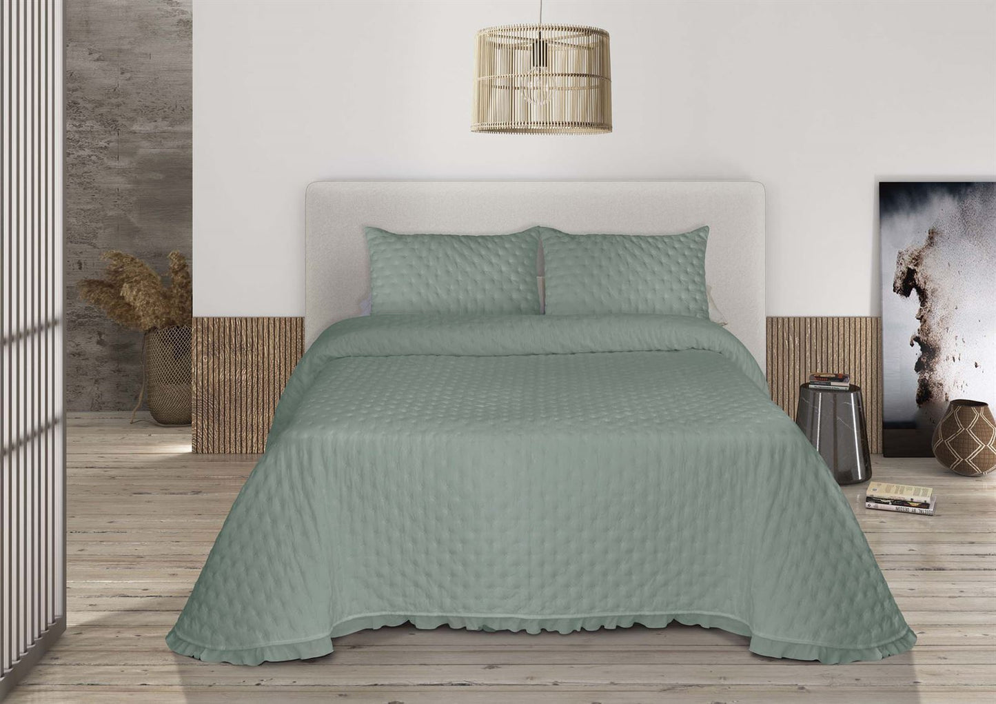 Zafir Stone Washed Bedspread, Duck Egg