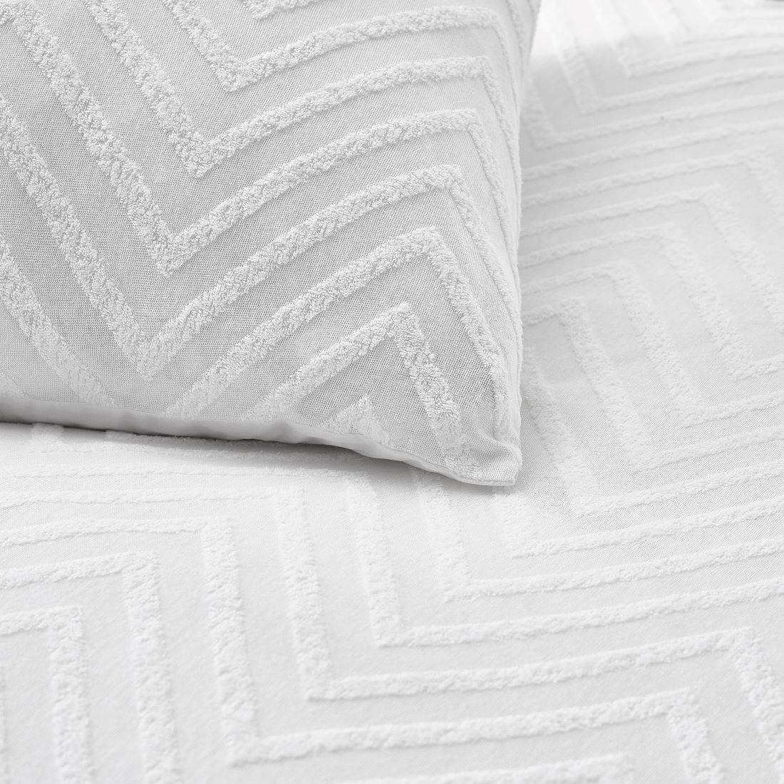 Chevron Tufted 100% Cotton Duvet Cover Set, White