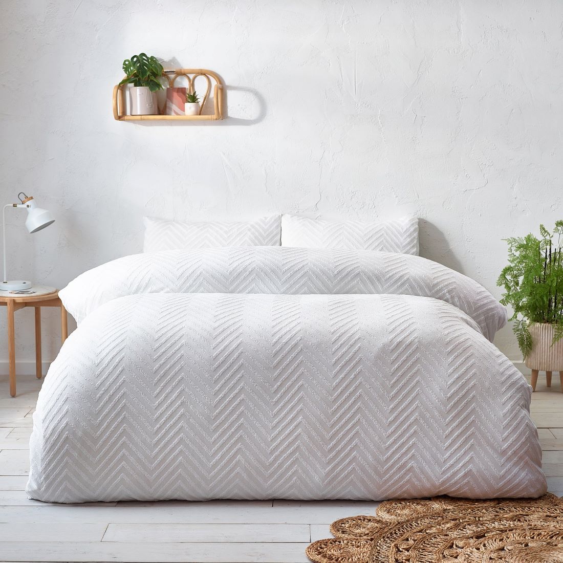 Chevron Tufted 100% Cotton Duvet Cover Set, White
