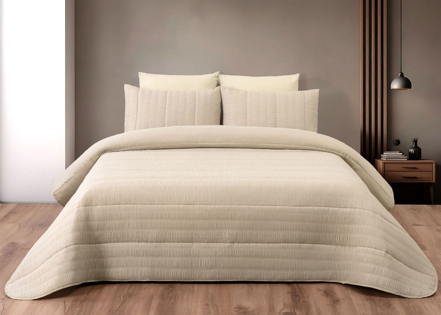 Paloma Seersucker Style Bedspreads Beige