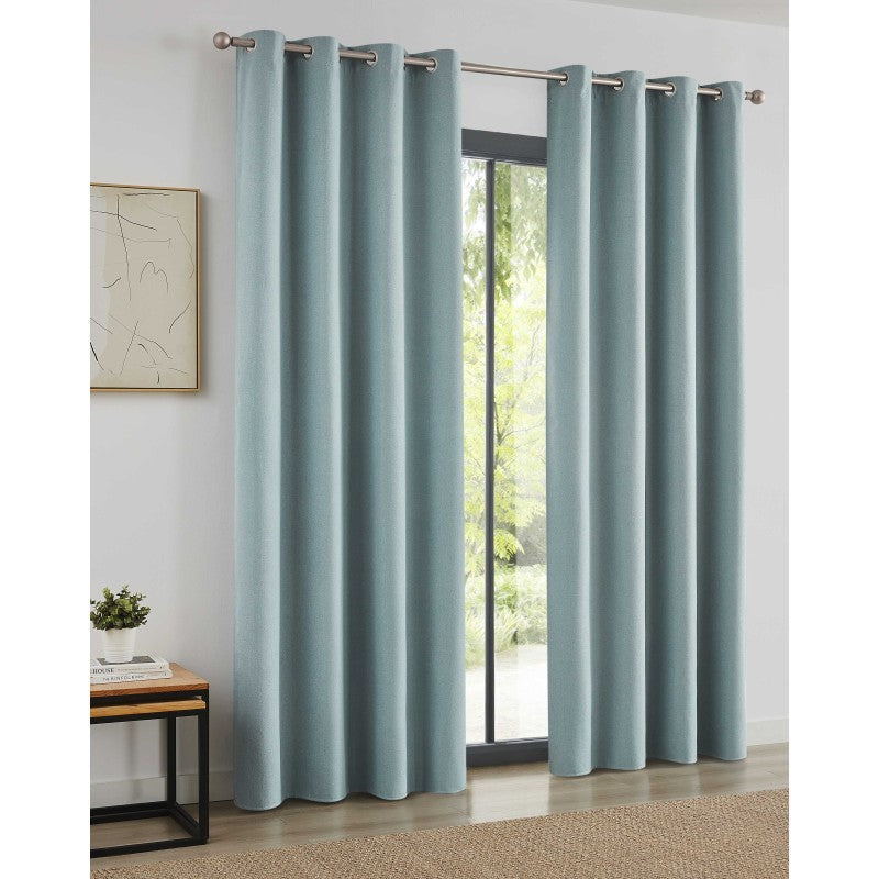 Linen Style 100 % Blackout Eyelet Curtain 5380 - Aqua