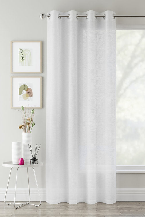 Creta Linen Style Eyelet Volie Panels- White