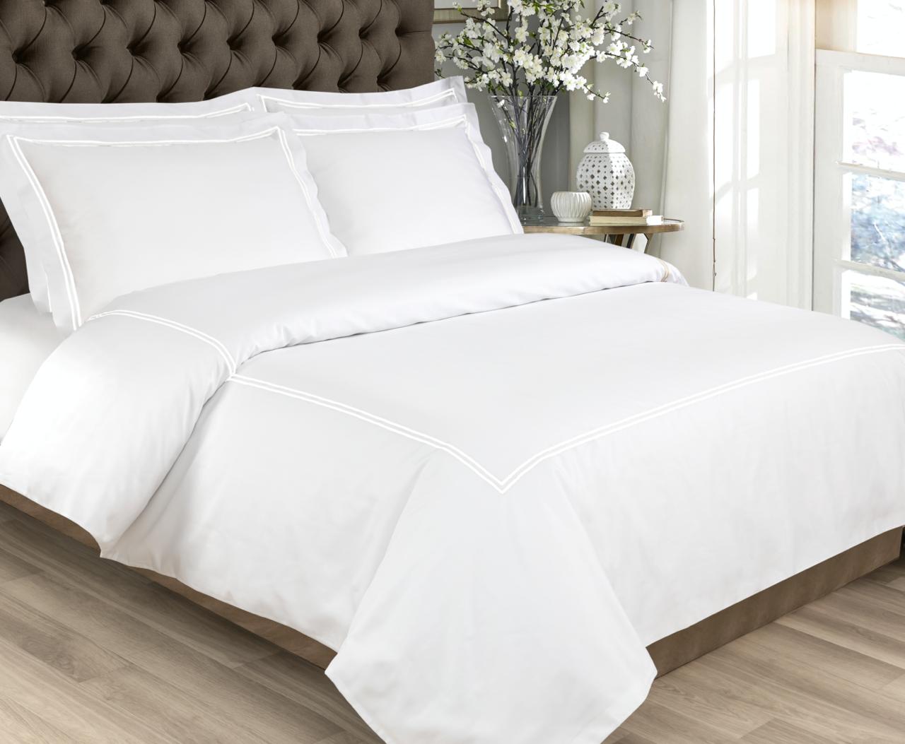Opulence 300 TC Sateen Cotton Double Row Cord Duvet Sets, White Detailing