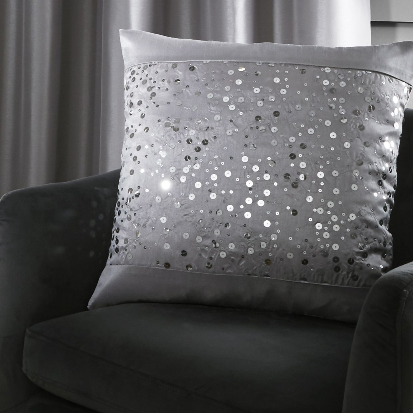 Glitzy Grey Ring Top Curtains from Catherine Lansfield-FINAL CLEARANCE PRICE