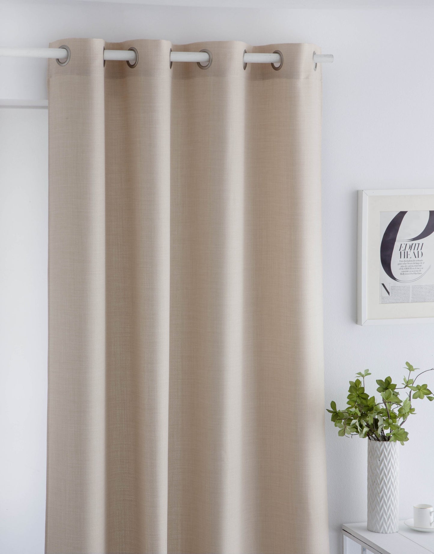 Inaya Linen Style Ring Top Curtains, Beige