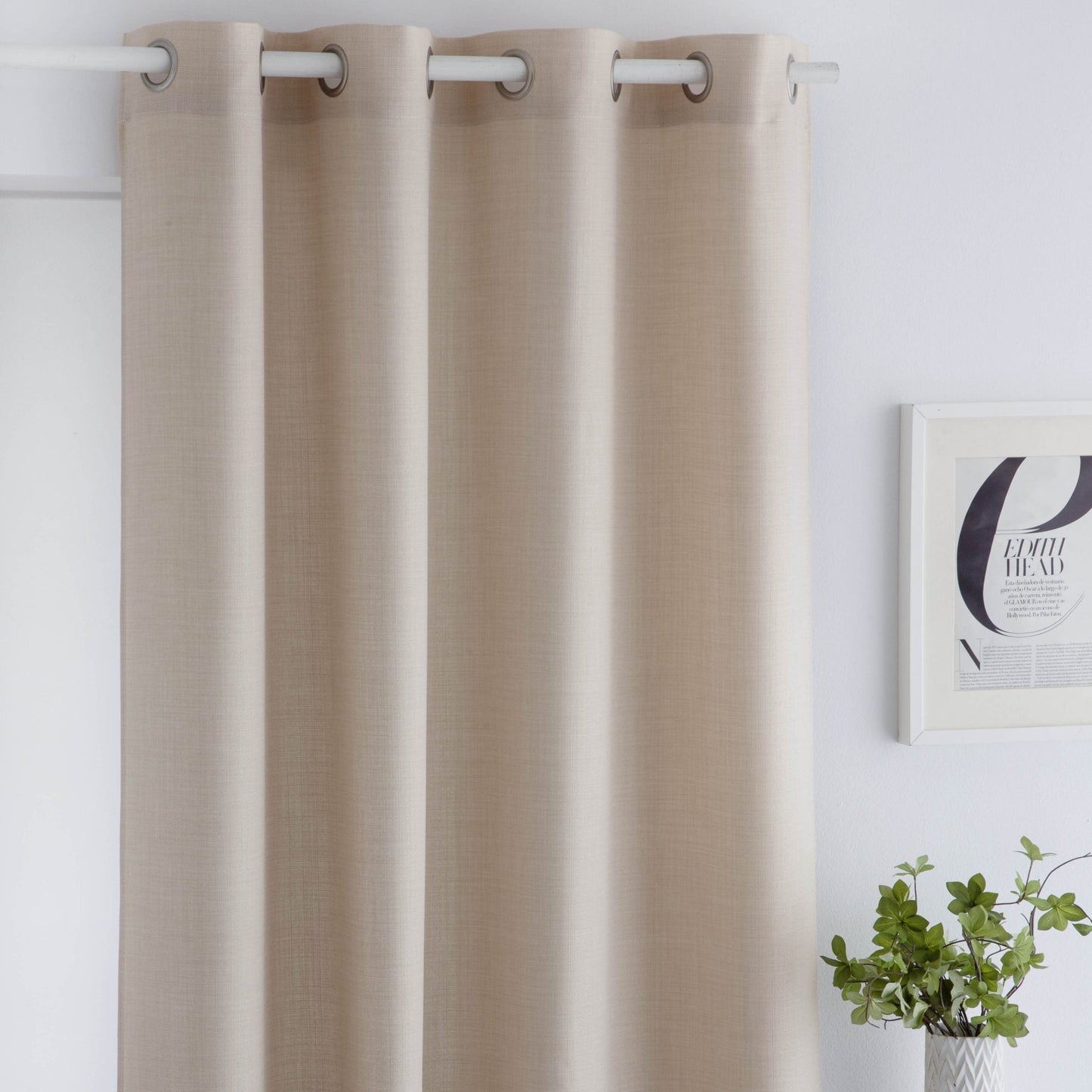 Inaya Linen Style Ring Top Curtains, Beige REDUCED TO CLEAR !
