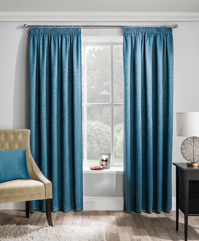 Matrix Blockout Pencil Pleat Curtains, Teal