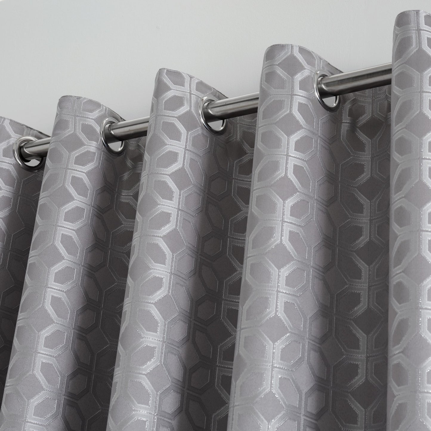Oriental Squares Ring Top Curtains, Silver LAST CHANCE TO BUY