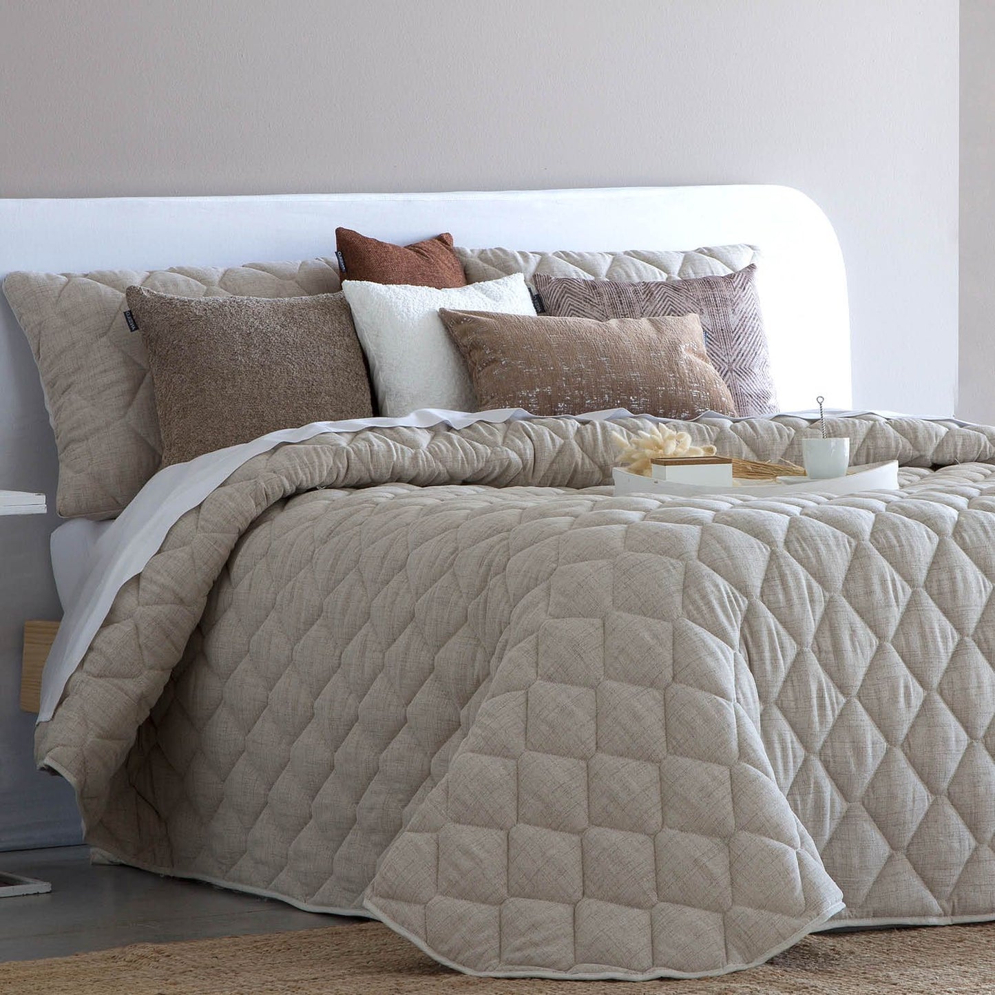Rustica Linen Style Bedspread Range, Beige