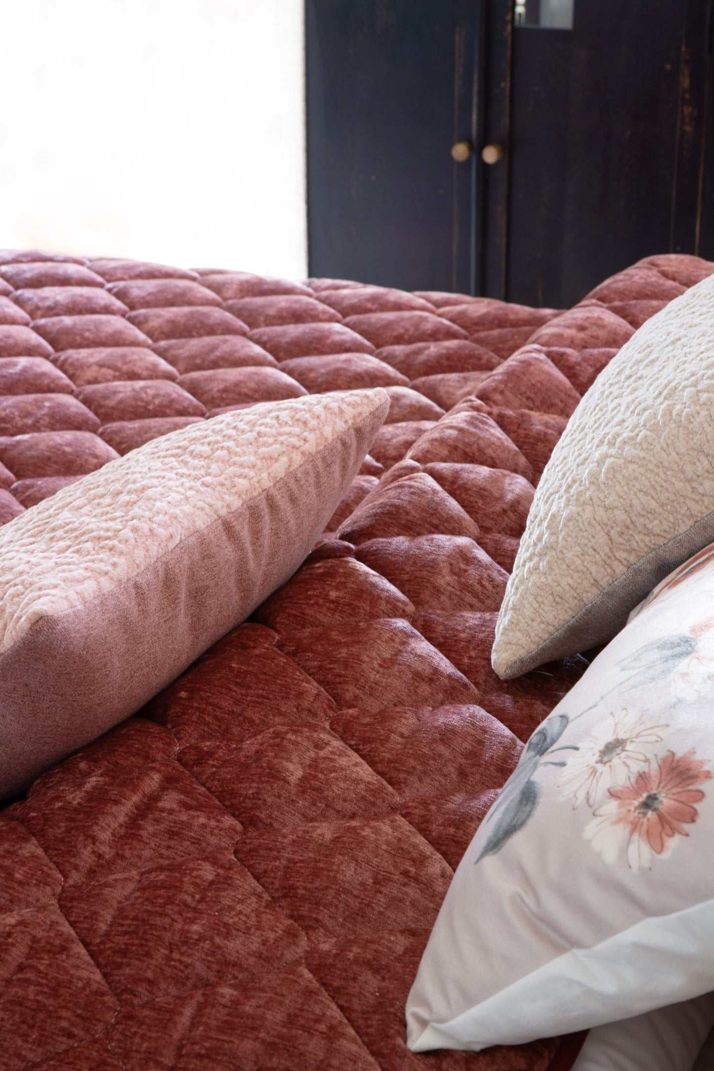 Sienna Luxury Velour Bedspread Range, Terracotta