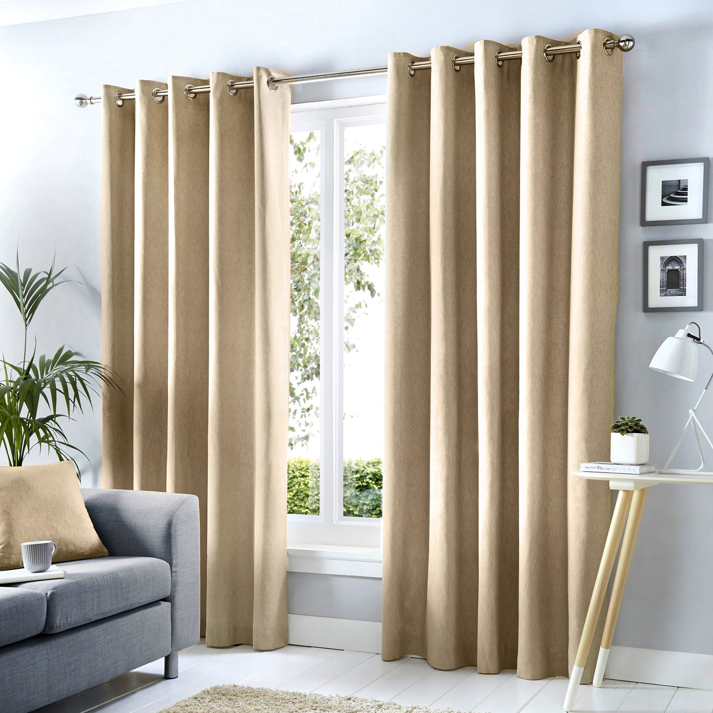 Sorbonne Linen Style Eyelet Curtains- Natural