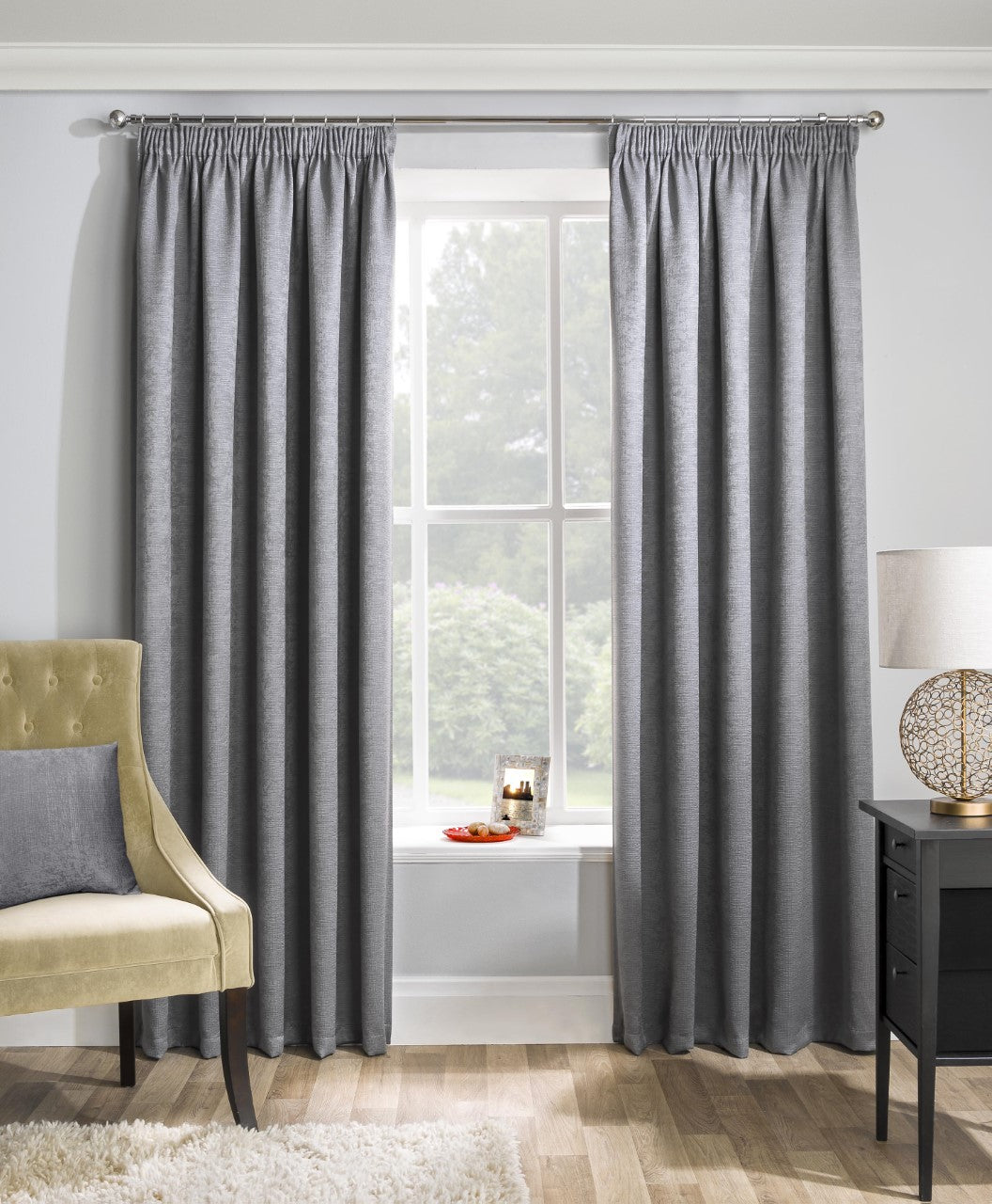 Matrix Block out Pencil Pleat Curtains, Grey