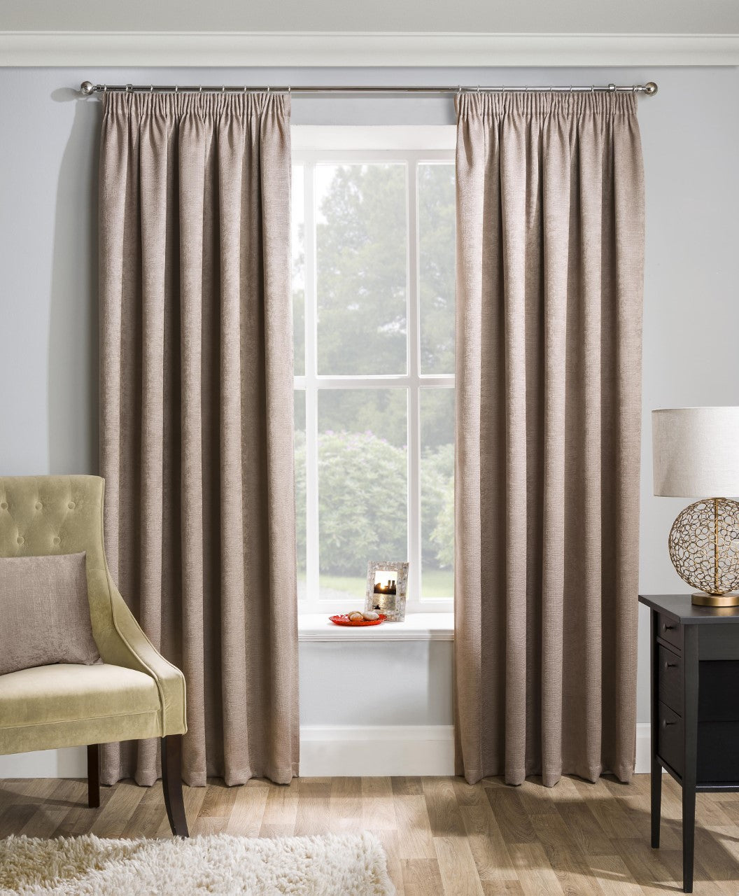 Matrix Block out Pencil Pleat Curtains, Latte