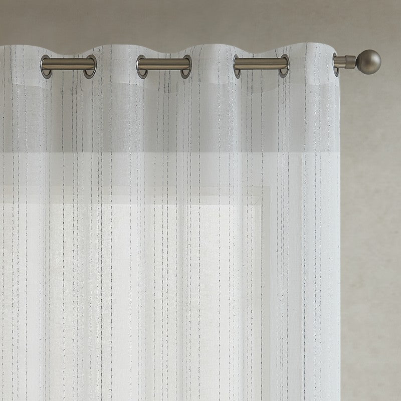 Ring Top Voile Panels, White & Silver - SALE