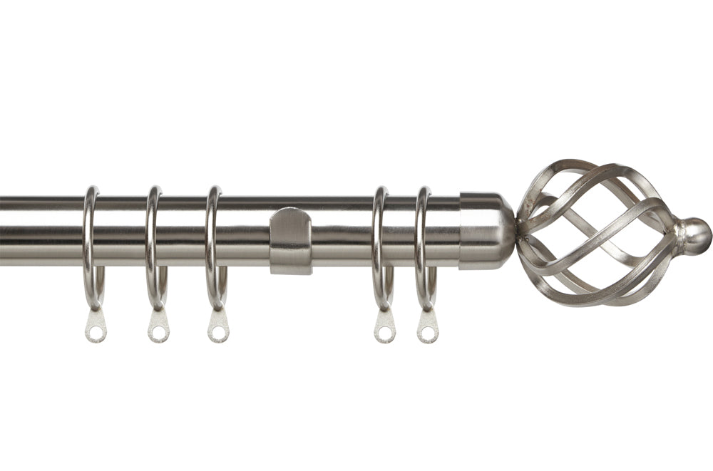 Pristine Extendible Satin Silver 28mm Curtain Poles, Cage End