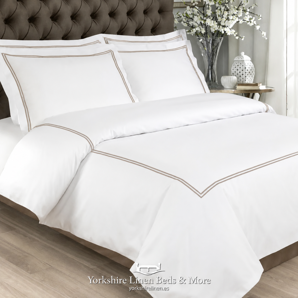 Opulence 300 TC Sateen Cotton Double Row Cord Duvet Sets with TAUPE