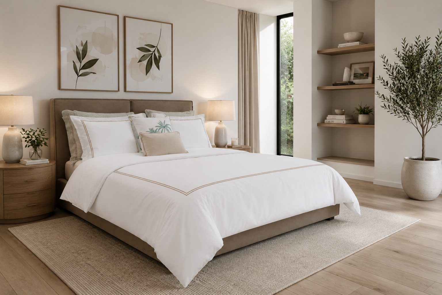 Opulence 300 TC Sateen Cotton Double Row Cord Duvet Sets with TAUPE