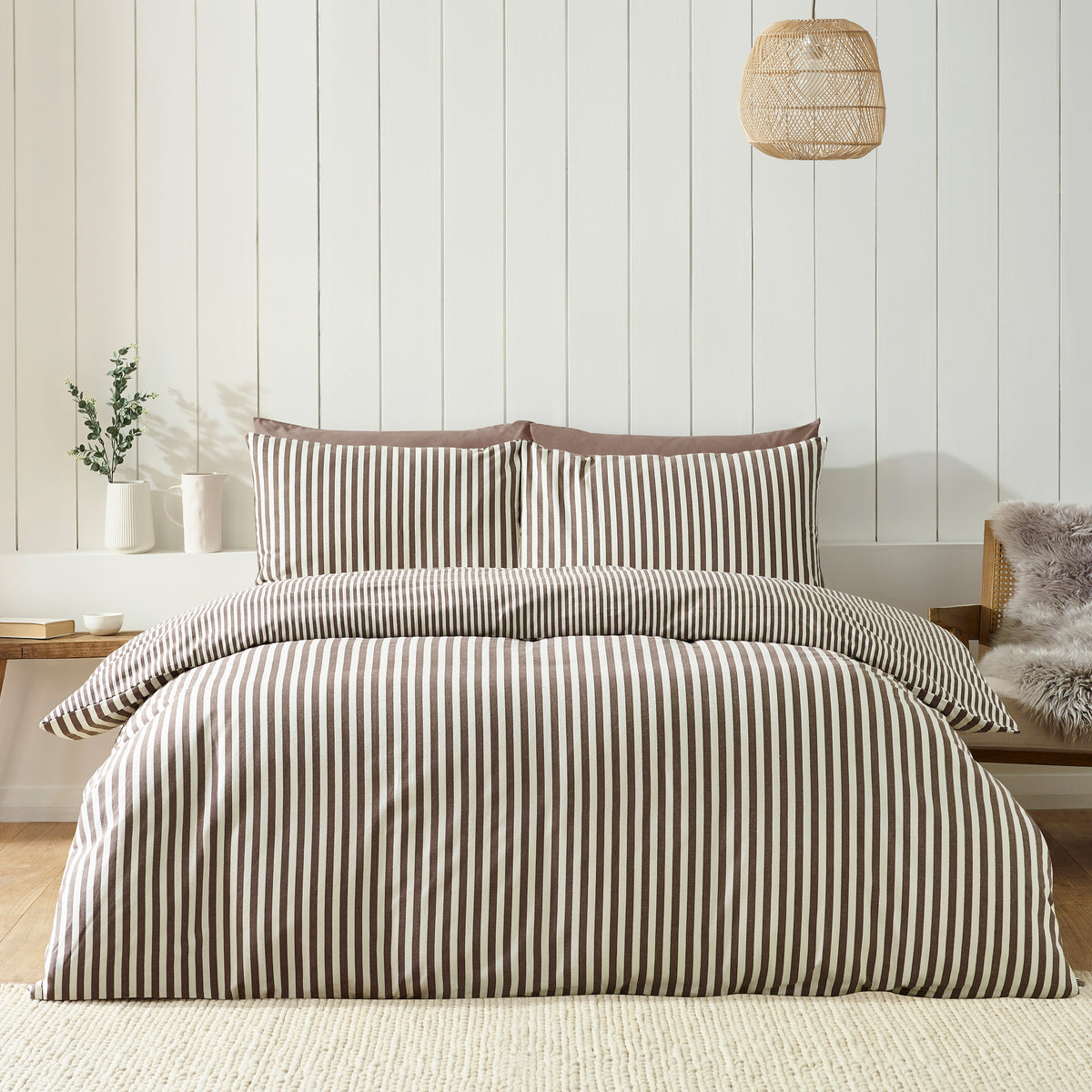 Brushed Cotton Stripe Duvet Set - Chocolate PRE-ORDER ARRIVING SOON!
