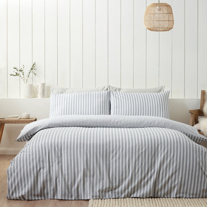 Brushed Cotton Stripe Duvet Set - Silver PRE- ORDER ARRIVING SOON!